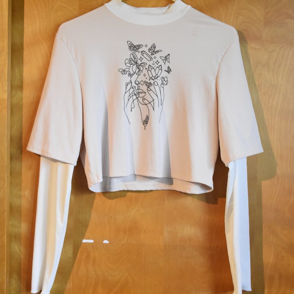 Romwe - Medium - Turtle neck - Cropped - Long sleeve - Tee